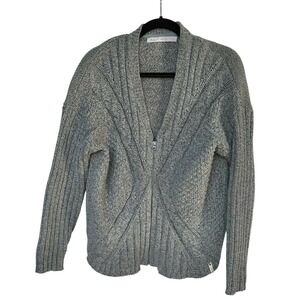 Woolrich Womens Zip Cardigan Sweater Blue‎ Large Wool Cable Academia Preppy Cozy
